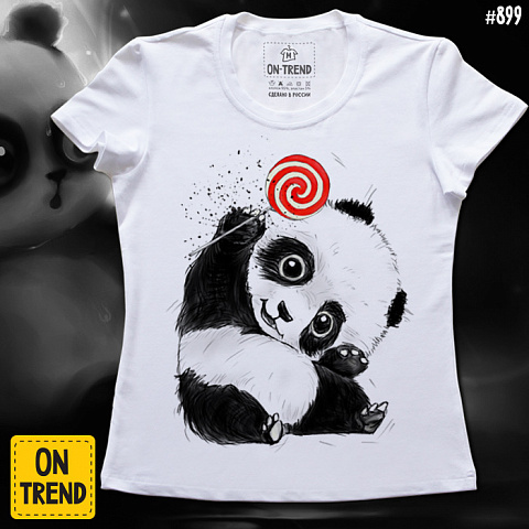 картинка Женская футболка "Крошка панда" магазин  ON-TREND являющийся производителем одежды из хлопка высшего качества