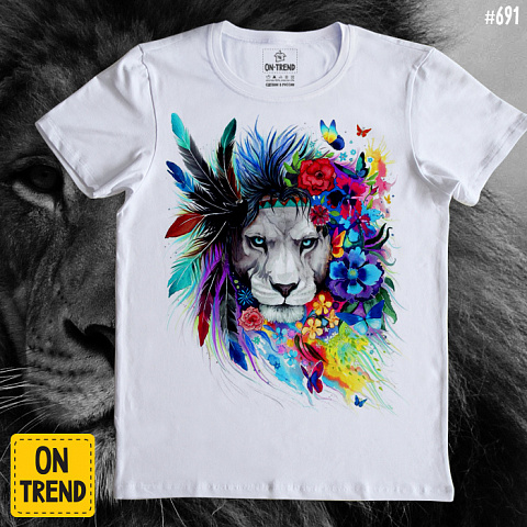 картинка Мужская футболка "Этно Лев" магазин  ON-TREND являющийся производителем одежды из хлопка высшего качества