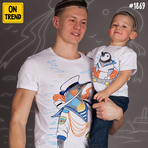 картинка Футболки для папы и сына "Моряки" магазин  ON-TREND являющийся производителем одежды из хлопка высшего качества