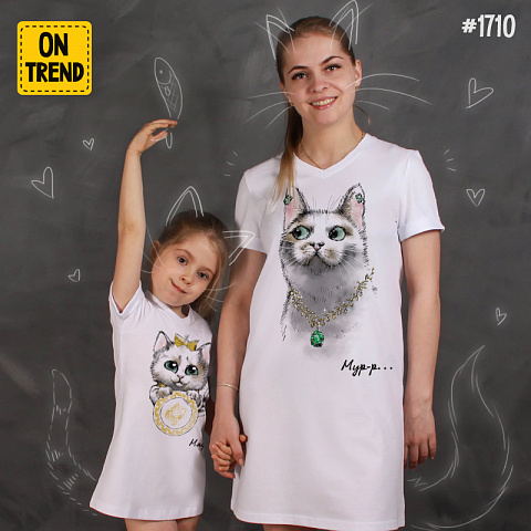 картинка Летние платья для мамы и дочки "Кошечка и дочечка" магазин  ON-TREND являющийся производителем одежды из хлопка высшего качества