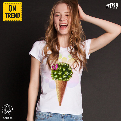 картинка Женская футболка "Кактус рожок" магазин  ON-TREND являющийся производителем одежды из хлопка высшего качества