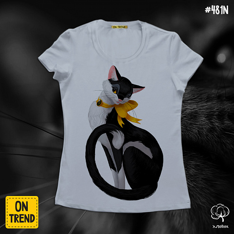 картинка Женская футболка "Кошка" магазин  ON-TREND являющийся производителем одежды из хлопка высшего качества