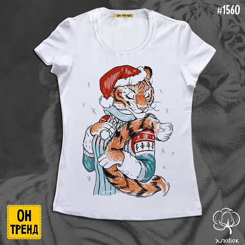 картинка Женская футболка " Крутая тигрица" магазин  ON-TREND являющийся производителем одежды из хлопка высшего качества