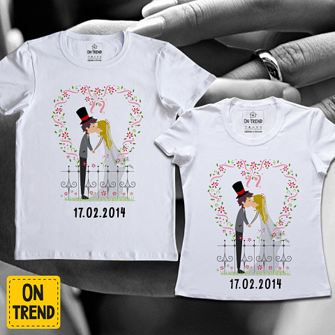 картинка Парные футболки "Свадебный Поцелуй" магазин  ON-TREND являющийся производителем одежды из хлопка высшего качества