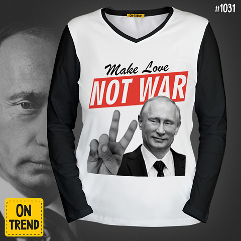 картинка Женский лонгслив "Путин- миротворец" магазин  ON-TREND являющийся производителем одежды из хлопка высшего качества