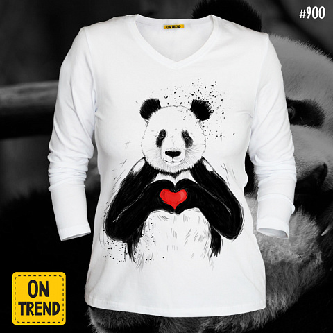 картинка Женский лонгслив "Панда с сердечком" магазин  ON-TREND являющийся производителем одежды из хлопка высшего качества