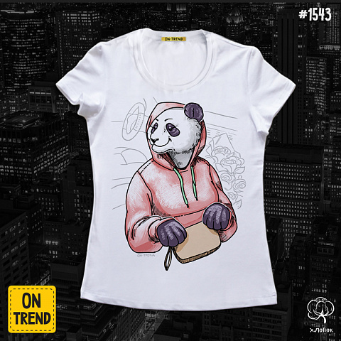 картинка Женская футболка "Деловая панда" магазин  ON-TREND являющийся производителем одежды из хлопка высшего качества