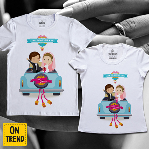 картинка Парные футболки "Свадебное Путешествие" магазин  ON-TREND являющийся производителем одежды из хлопка высшего качества