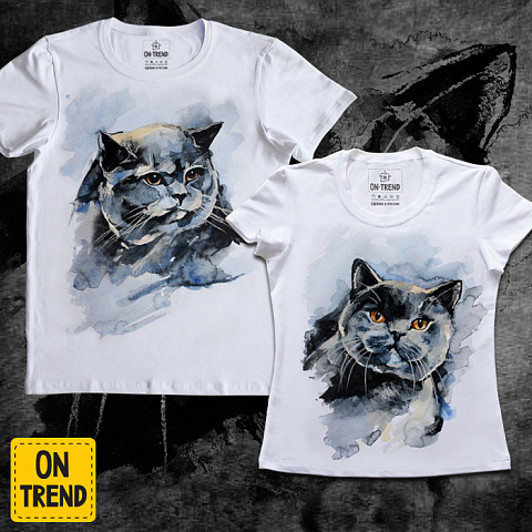 картинка Парные футболки "Акварельные котики" магазин  ON-TREND являющийся производителем одежды из хлопка высшего качества