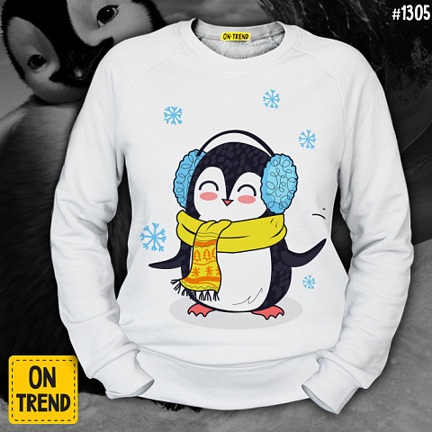 картинка Женский свитшот "Радостный пингвин" магазин  ON-TREND являющийся производителем одежды из хлопка высшего качества
