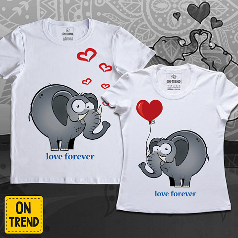 картинка Парные футболки "Слоники в любви" магазин  ON-TREND являющийся производителем одежды из хлопка высшего качества