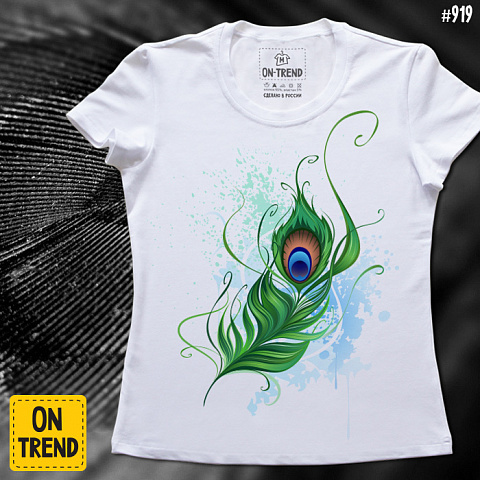 картинка Женская футболка "Перо Жар-птицы" магазин  ON-TREND являющийся производителем одежды из хлопка высшего качества