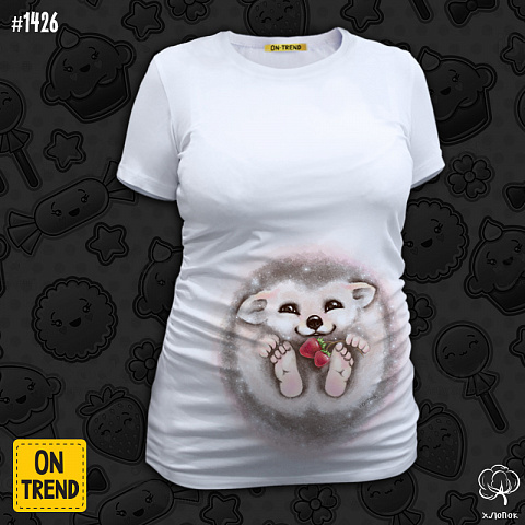 картинка "Ежик с клубничкой", футболка для беременных магазин  ON-TREND являющийся производителем одежды из хлопка высшего качества