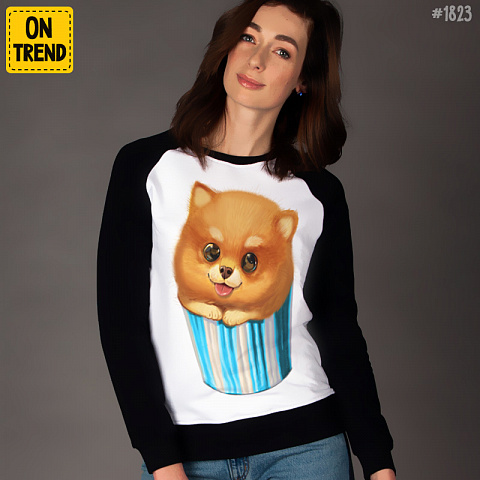 картинка Женский свитшот "Сладкая собачка" магазин  ON-TREND являющийся производителем одежды из хлопка высшего качества