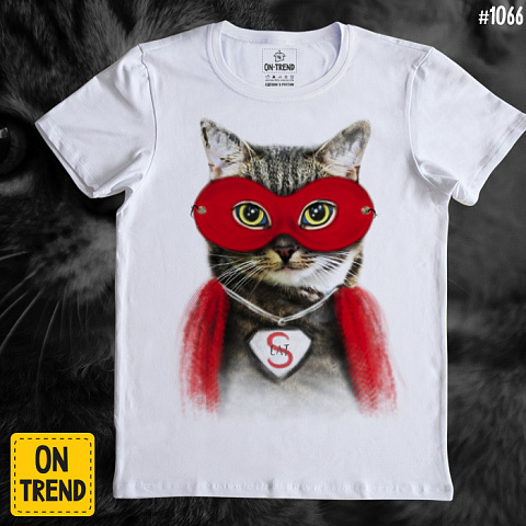 картинка Мужская футболка "Супер Кот" магазин  ON-TREND являющийся производителем одежды из хлопка высшего качества