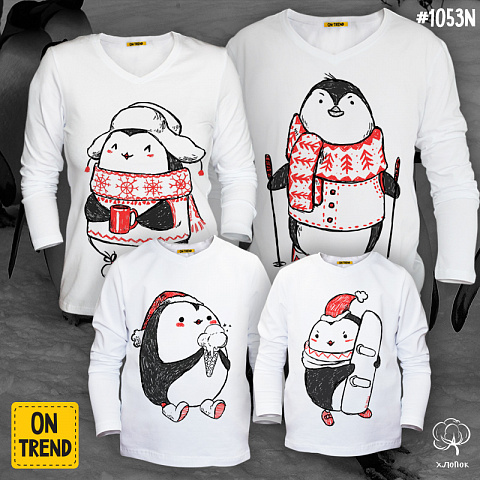 картинка Лонгсливы для семьи "Милые пингвинчики" магазин  ON-TREND являющийся производителем одежды из хлопка высшего качества