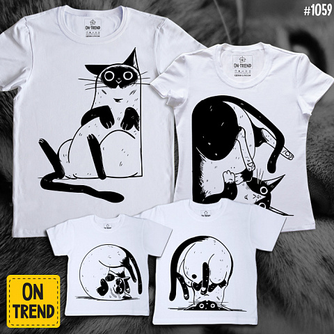 картинка Семейные футболки "Круглые котики" магазин  ON-TREND являющийся производителем одежды из хлопка высшего качества