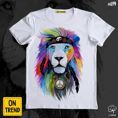 картинка Мужская футболка "Лев пацифист" магазин  ON-TREND являющийся производителем одежды из хлопка высшего качества