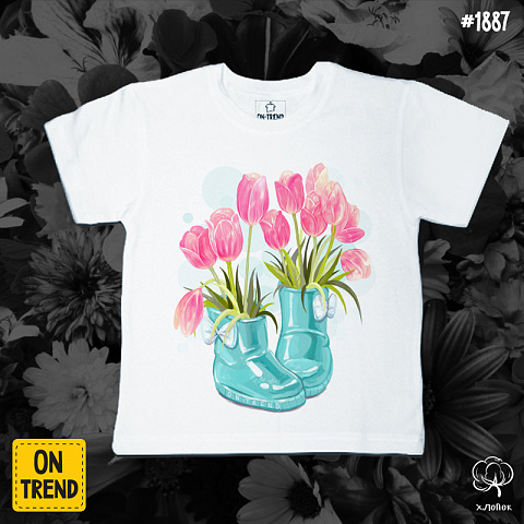 картинка Детская футболка "Весенние тюльпаны" магазин  ON-TREND являющийся производителем одежды из хлопка высшего качества