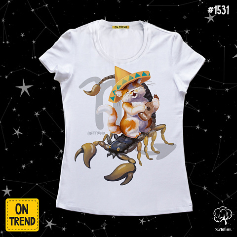 картинка Женская футболка "Скорпион" магазин  ON-TREND являющийся производителем одежды из хлопка высшего качества