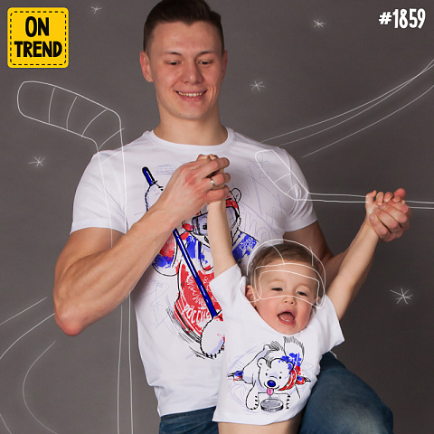 картинка Футболки для папы и ребенка "Медведи-хоккеисты" магазин  ON-TREND являющийся производителем одежды из хлопка высшего качества
