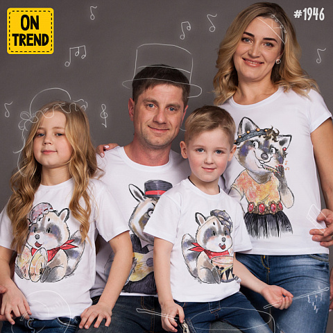 картинка Семейные футболки "Музыкальные еноты" магазин  ON-TREND являющийся производителем одежды из хлопка высшего качества