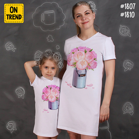 картинка Летние платья для мамы и дочки "Букет пионов" магазин  ON-TREND являющийся производителем одежды из хлопка высшего качества