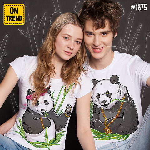 картинка Парные футболки "Две панды" магазин  ON-TREND являющийся производителем одежды из хлопка высшего качества