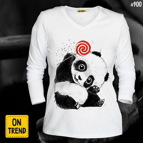 картинка Женский лонгслив "Крошка панда" магазин  ON-TREND являющийся производителем одежды из хлопка высшего качества