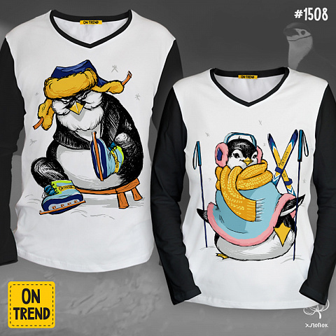 картинка Парные лонгсливы "Классные пингвины" магазин  ON-TREND являющийся производителем одежды из хлопка высшего качества